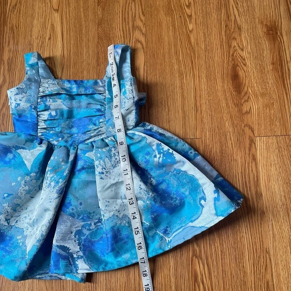 Halabaloo blue watercolor print dress back bow